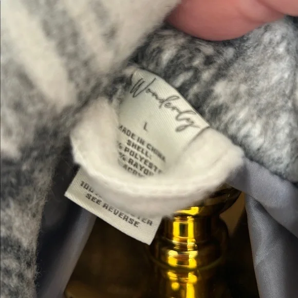 Long Faux Wool Shacket/Jacket Gray & Ivory/White Large Plaid Pattern Lined Large - Picture 6 of 12